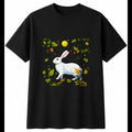 Botanical Lop Rabbit Mens T-Shirt Cute Black 100% Cotton Graphic Tee