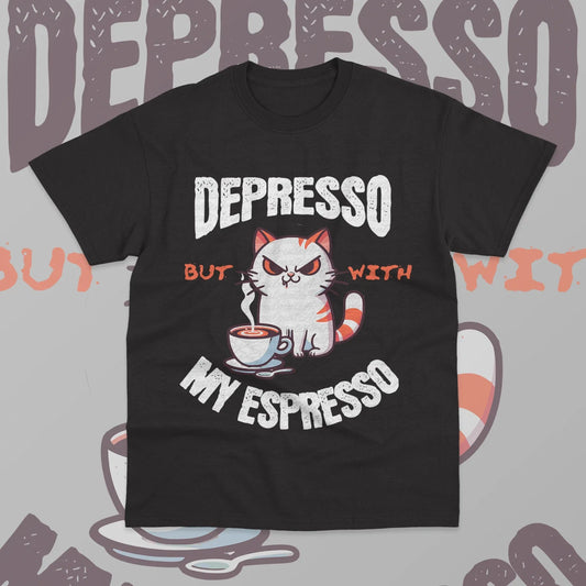 Depresso But With My Espresso T-Shirt Coffee Lover Funny Meme Unisex Shirt