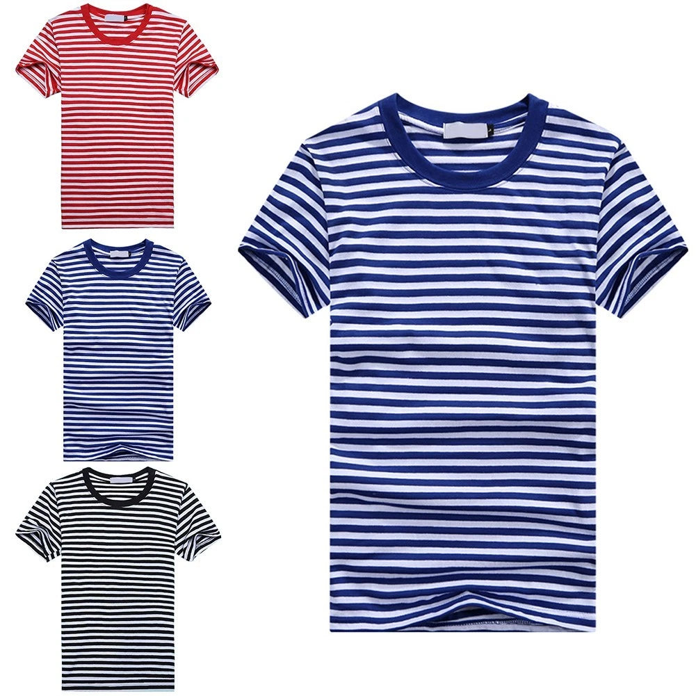 Stylish Men's Blue and White Striped Tshirt with Short Sleeves for Sports
