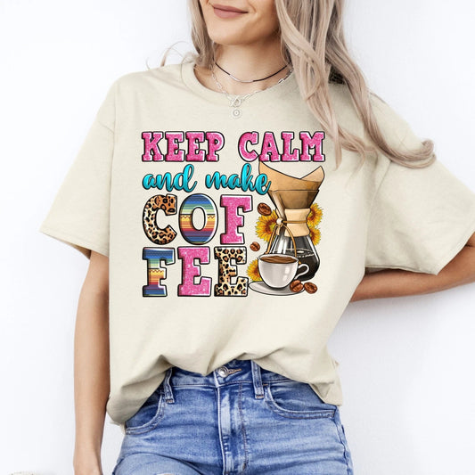 Keep calm and make coffee T-Shirt gift Coffee lover Unisex tee Sand White Sport
