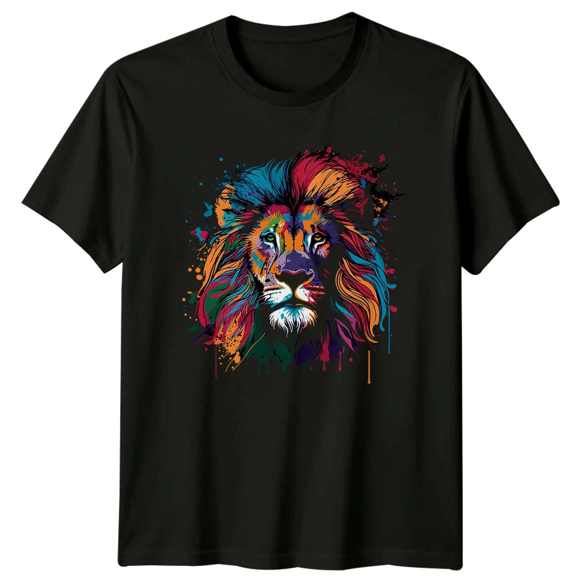 Colorful Lion Head Animals Lions Mens T-Shirt Womens Tee Graphic Abstract