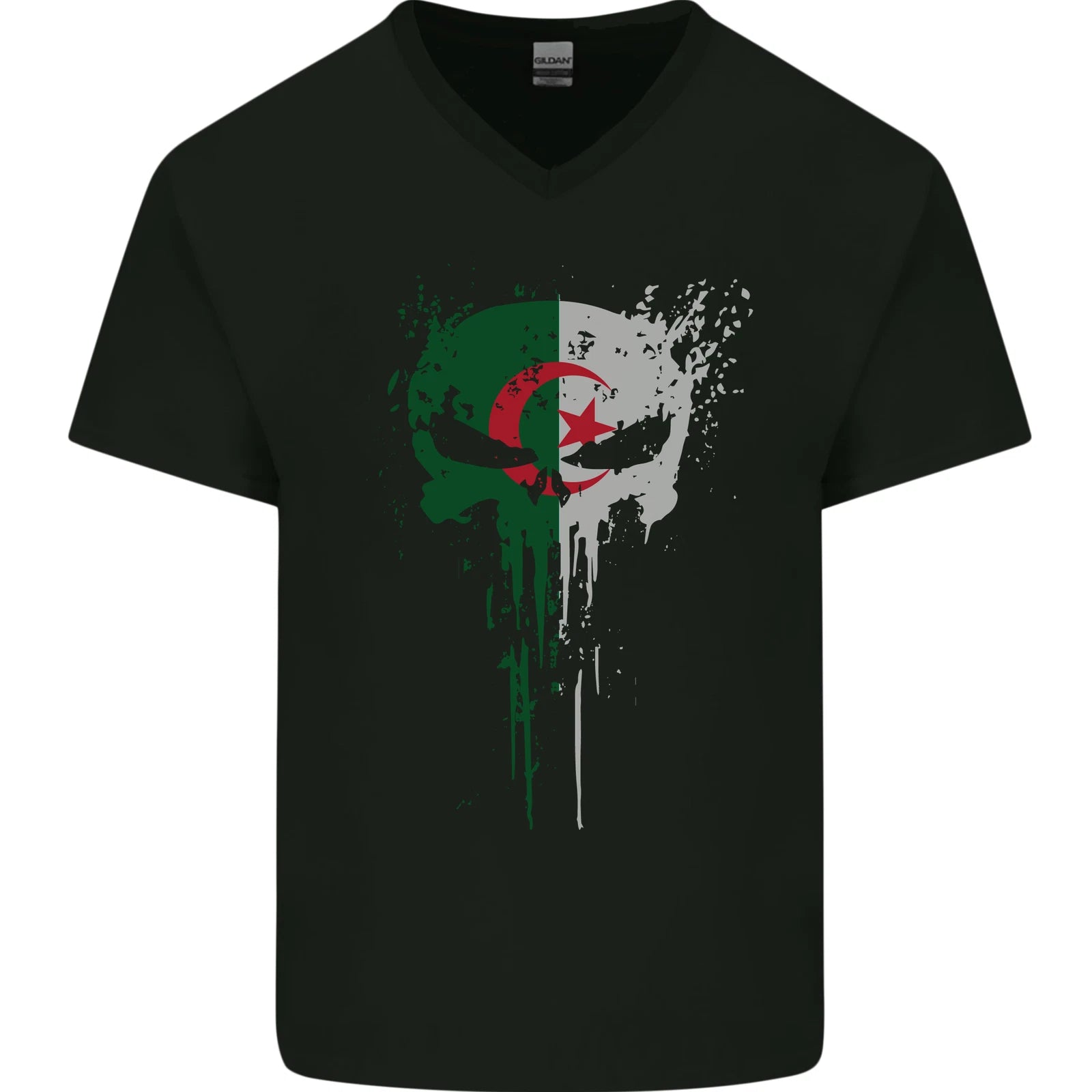 Algeria Skull Gym Training Bodybuilding Mens V-Neck Cotton T-Shirt
