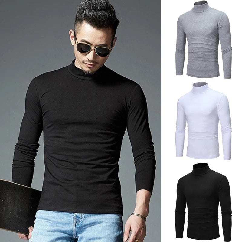 Stylish and Comfortable Men's Casual Turtleneck Long Sleeve Tops in Solid Color