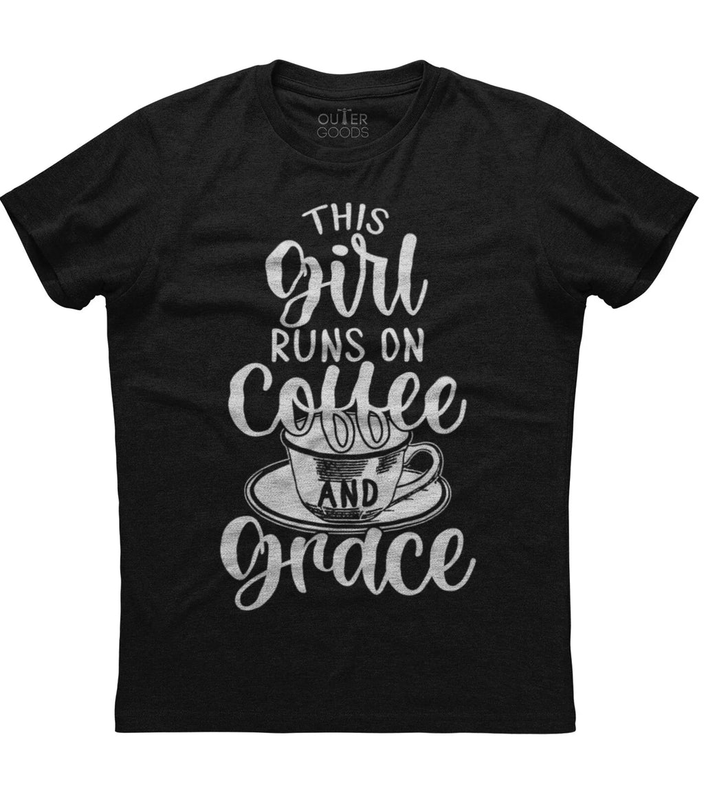 This Girl Runs On Coffee Coffee Lover  Womens Short Sleeve Cotton Black T-shirt