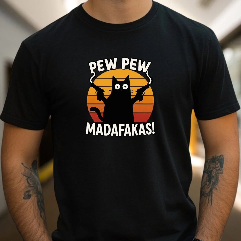 Pew Pew Madafakas T-Shirt - Funny Western Cat, Meme Funshirt Gift