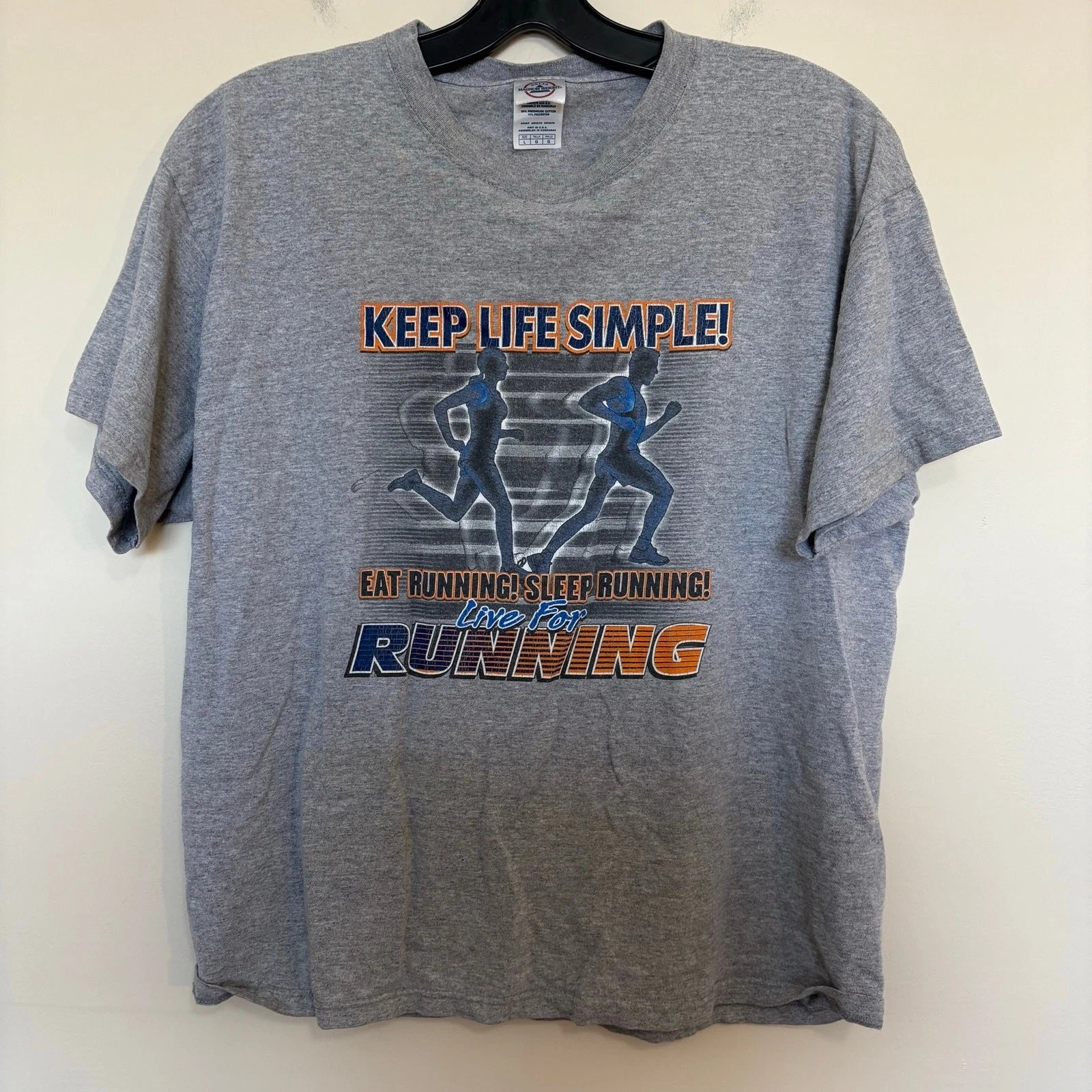 Vintage Y2K Keep Life Simple Live For Running Graphic T Shirt Mens L Gray Delta