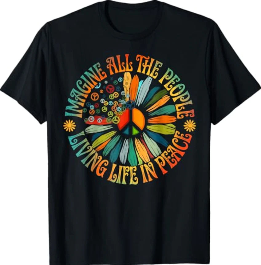 Vintage Classic Imagine Hippie People Living Life in Peace T-Shirt