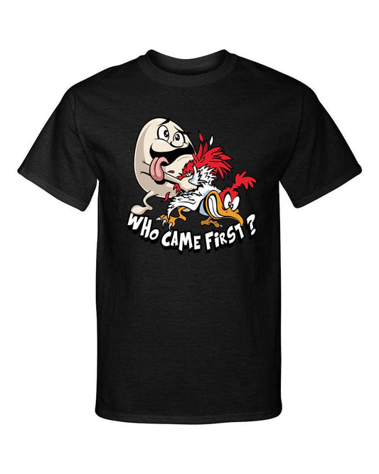 Who Came First The Chicken or the Egg Adult Humor Graphic Tee Shirt T-Shirt