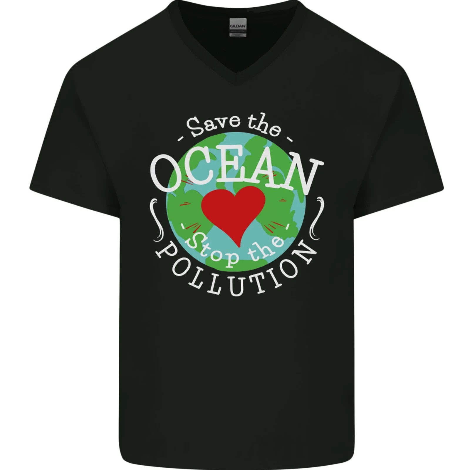 Environment Save the Ocean Stop Pollution Mens V-Neck Cotton T-Shirt