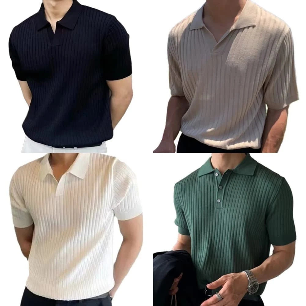 Men's Solid Color Short Sleeve Knit For Polo Shirt for Business Daily Wear