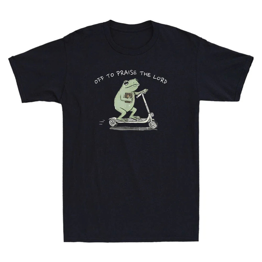 Off to Praise The Lord Funny Christian Frog Riding Scooter Meme Men's T-Shirt
