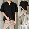Men Imitation Linen Short Sleeve T Shirt V Neck Loose Casual Daily Top
