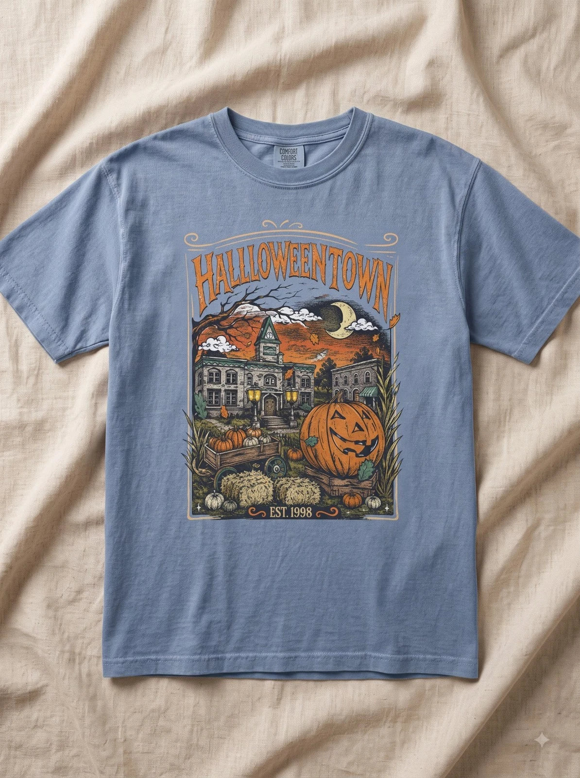 Comfort Colors Halloween Town T-shirt, Vintage University Tee