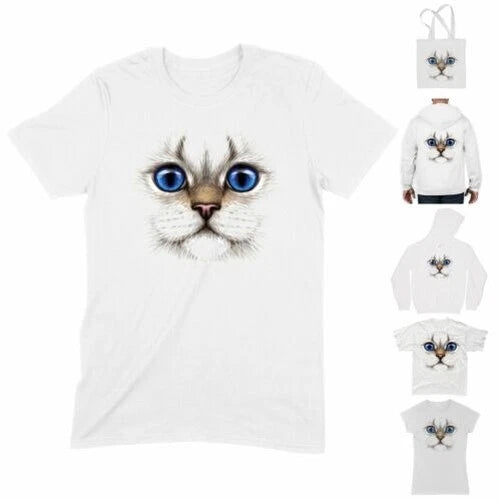 White Cat with Blue Eyes Cute T Shirt - Kittens Face Realistic Animals