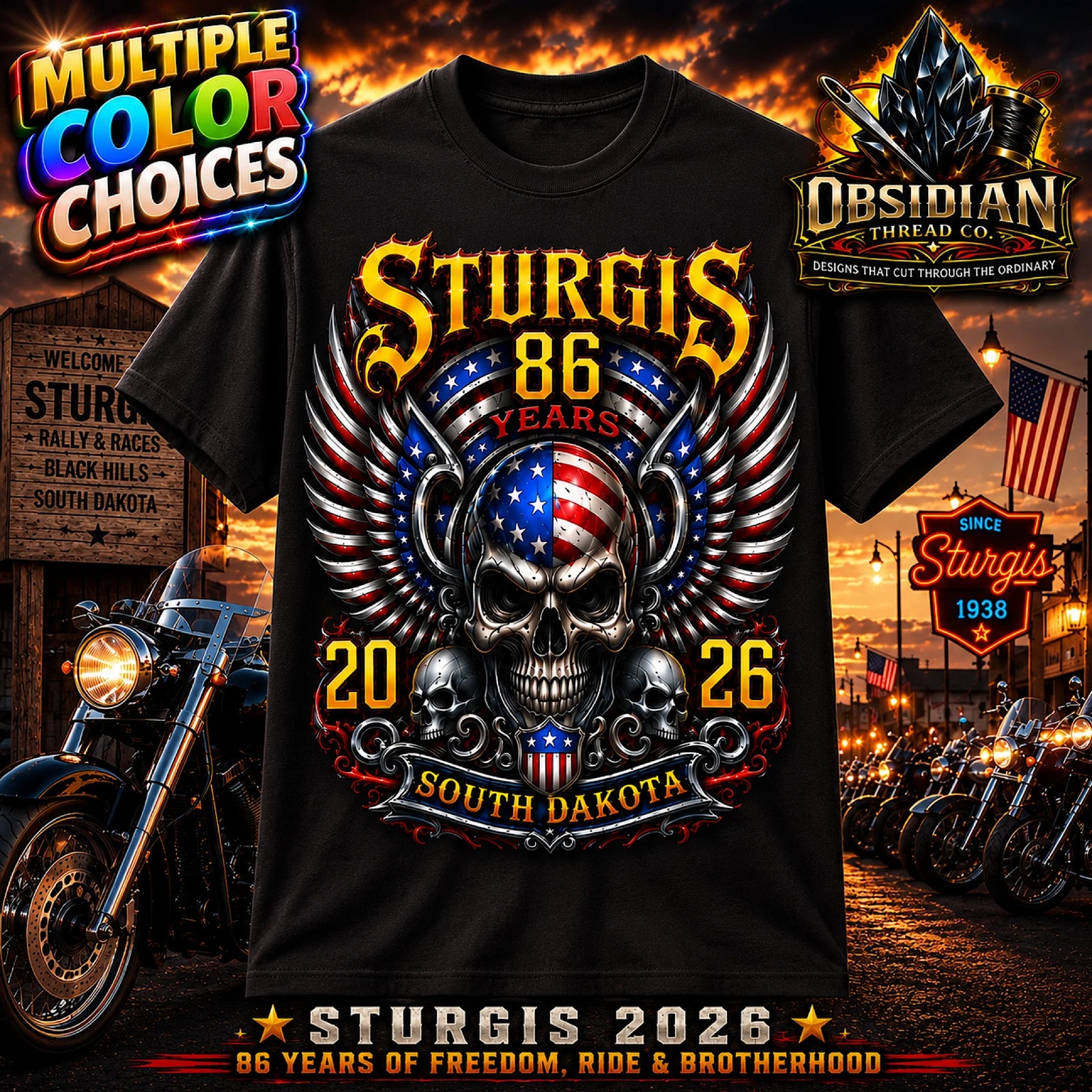 Sturgis 2026 Shirt 86th Motorcycle Rally Black Hills South Dakota Biker Tee