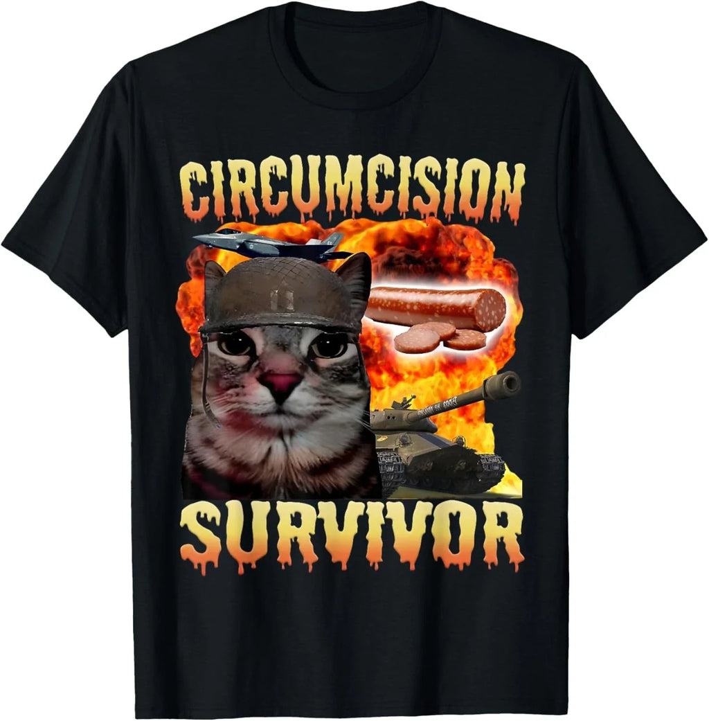 Funny Circumcision Survivor Cat Oddly Specific Cat Meme Gift  unisex T-Shirt