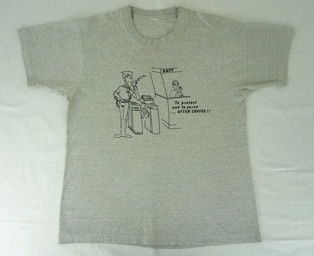 Vintage 80s police officer donuts and coffee parody funny shirt fits large