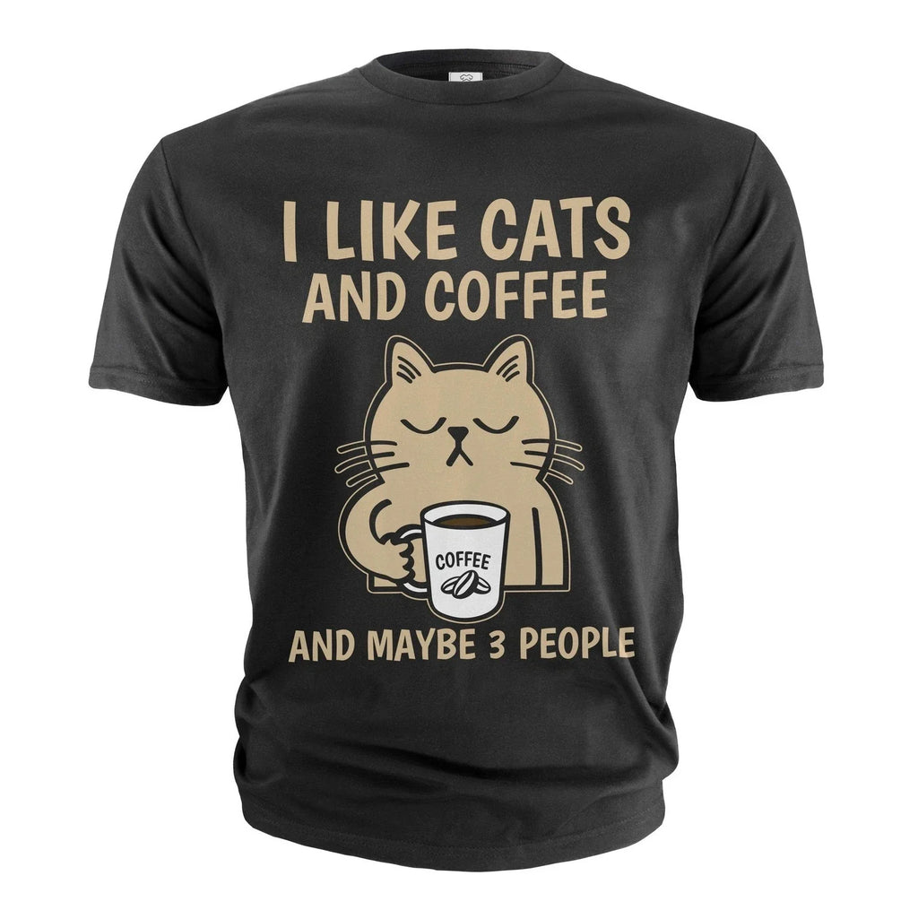 Funny Coffee and Cats T-shirt I like cats coffee and maybe 3 people shirt, S-5XL
