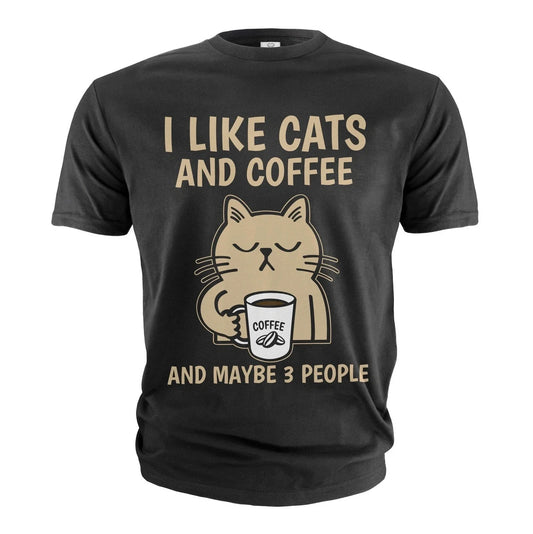 Funny Coffee and Cats T-shirt I like cats coffee and maybe 3 people shirt, S-5XL