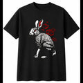 Graphic Flemish Giant Rabbit with Roses Cute Mens T-Shirt Black 100% Cotton