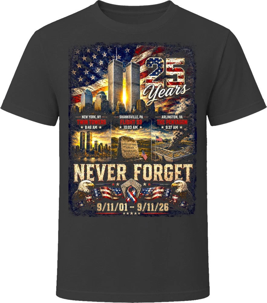 Never Forget 9/11 25th Anniversary Memorial Gift USA T Shirt
