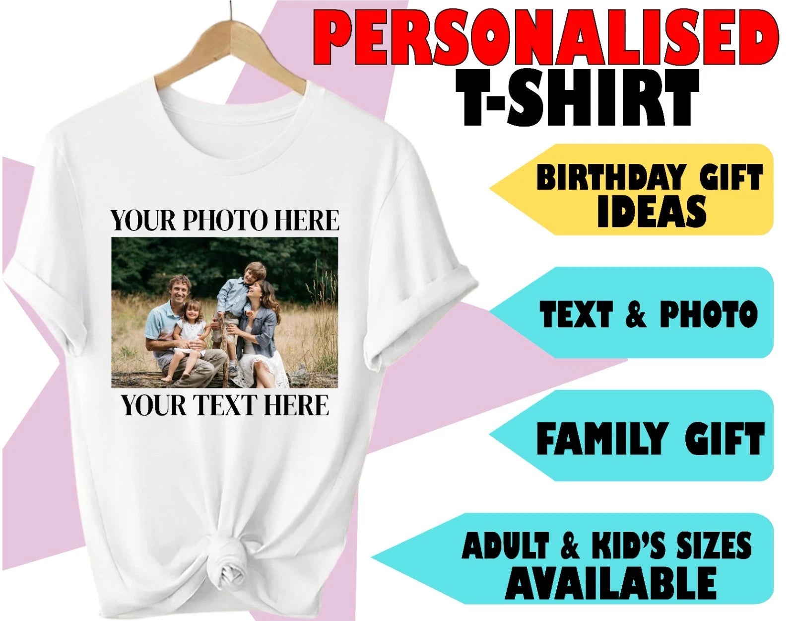 Personalised Photo Unisex T-Shirt - Custom, Picture, Text Family Photo Gift Tee