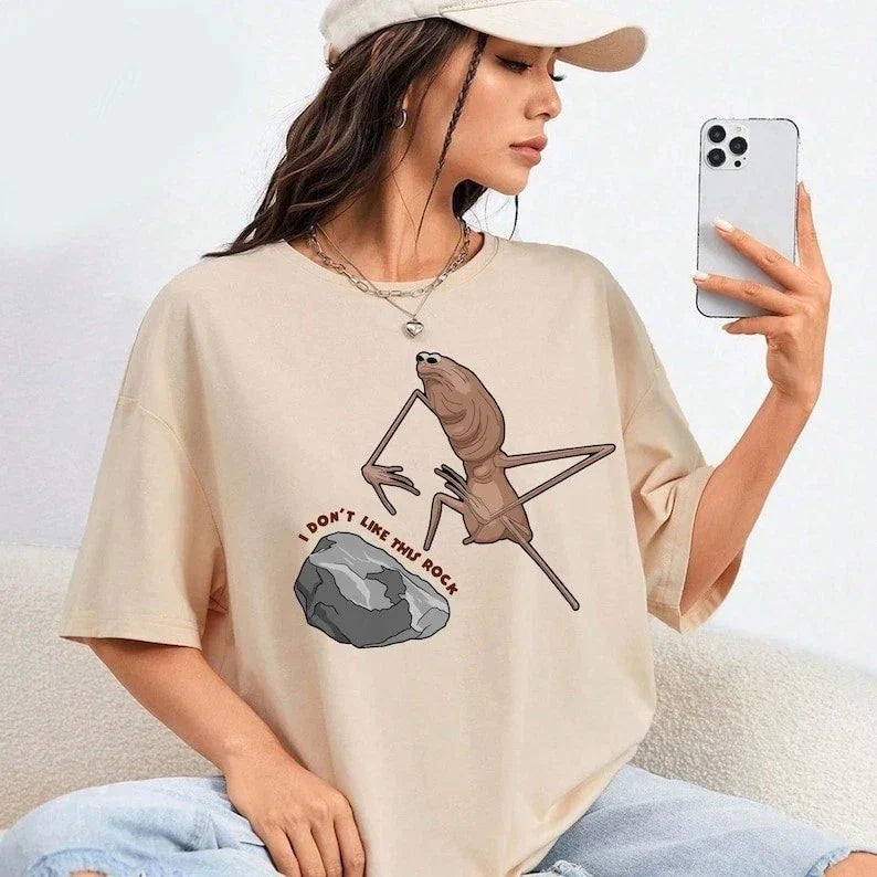 I Don’t Like This Rock Meme Creature Cartoon Beige T Shirt