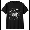 Botanical Flemish Giant Rabbit with Mushrooms Cute Mens T-Shirt Black Kawaii Top