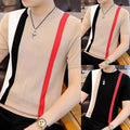 Men Slim Fit Striped Round Neck Short Sleeve Undershirt in Korean Style Tee