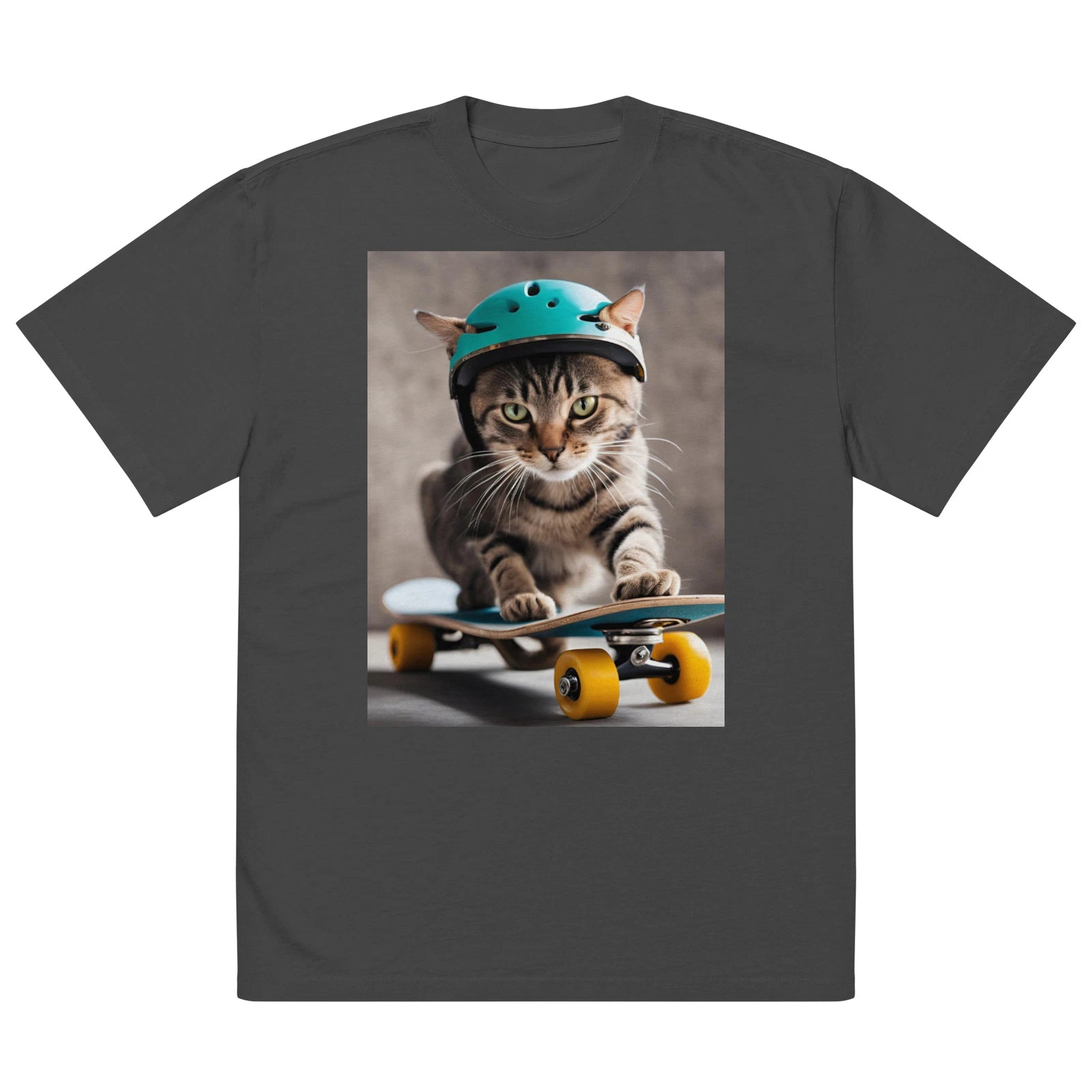 Oversized faded t-shirt (With skateboard cat)