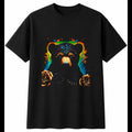 Neon Bear Cub with Roses Cute Mens T-Shirt Black 100% Cotton Unisex Kawaii