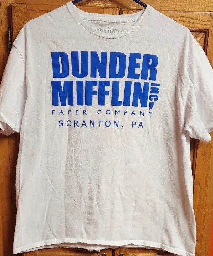 THE OFFICE DUNDER MIFFLIN Paper Company T Shirt Men's L Large White Short Sleeve