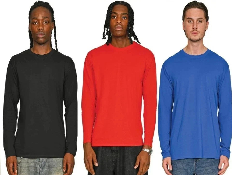 Men's LONG SLEEVE Ringspun Plain t shirts Cotton Crew Neck Regular ARMS