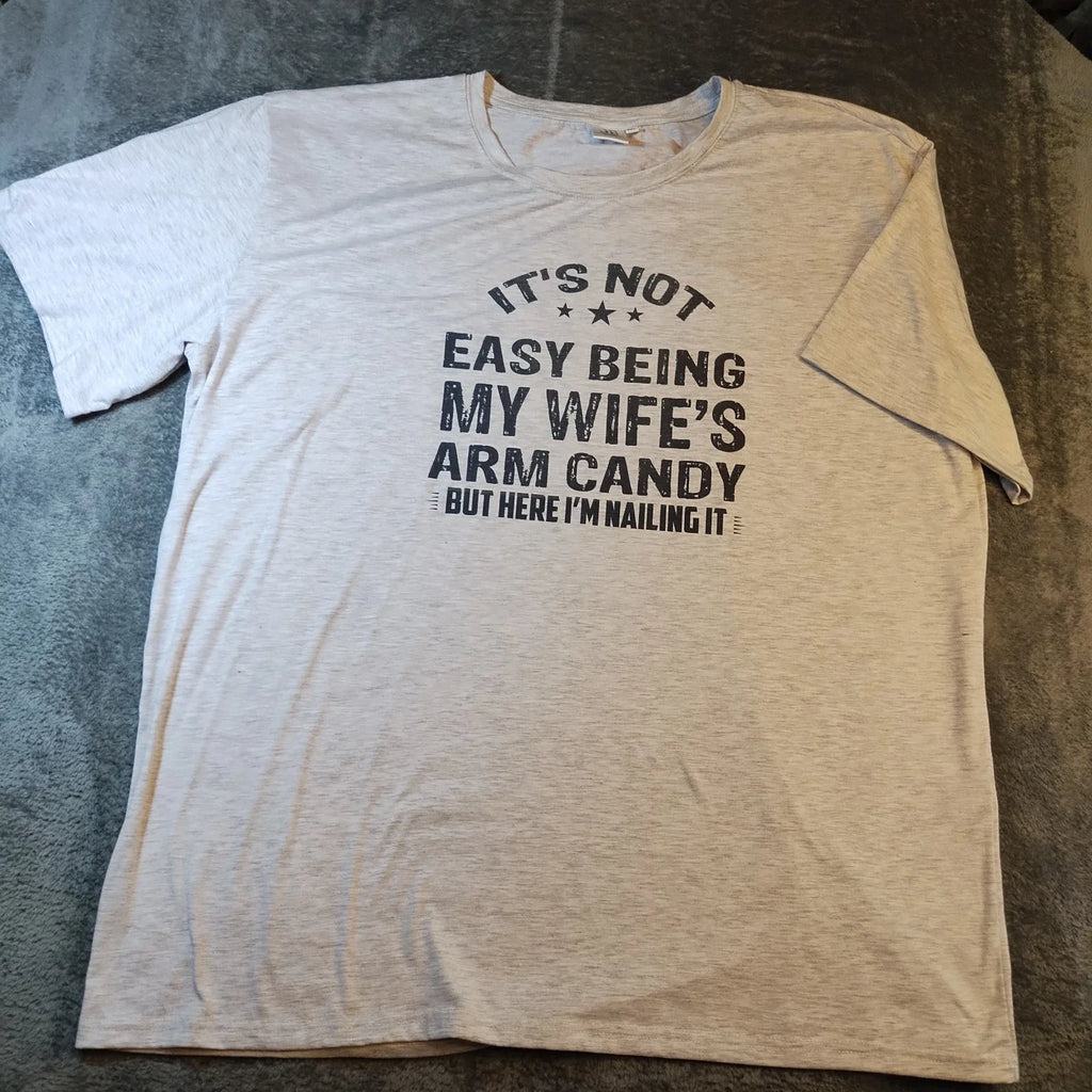 Funny  My Wifes Arm Candy Men's 2XL Gray Graphic T Shirt  Husband Tee Sarcastic