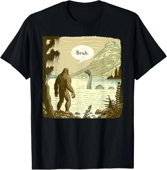 Funny Bigfoot Sasquatch Loch Ness Monster Introvert Bruh Gift Unisex T-Shirt