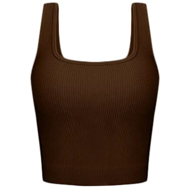 Stylish Ribbed Sleeveless Crop Top with Square Neckline Breathable Top for Women
