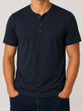 C O S Men Black Henley Button Front Polo Size M Regular Jersey
