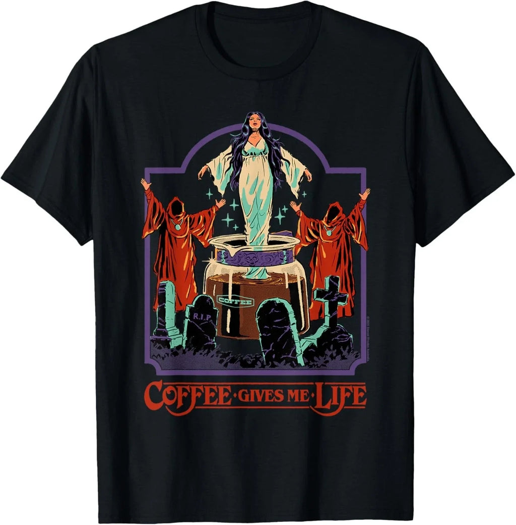 Coffee Gives Me Life Occult Retro Vintage Funny Adult Humor T-Shirt