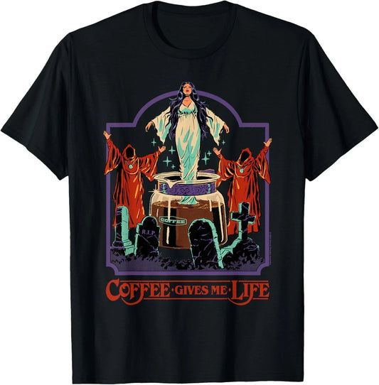 Coffee Gives Me Life Occult Retro Vintage Funny Adult Humor T-Shirt
