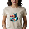 Colourful Cat with Fishbowl T-Shirt | |  Modern  Cat Graphic Tee