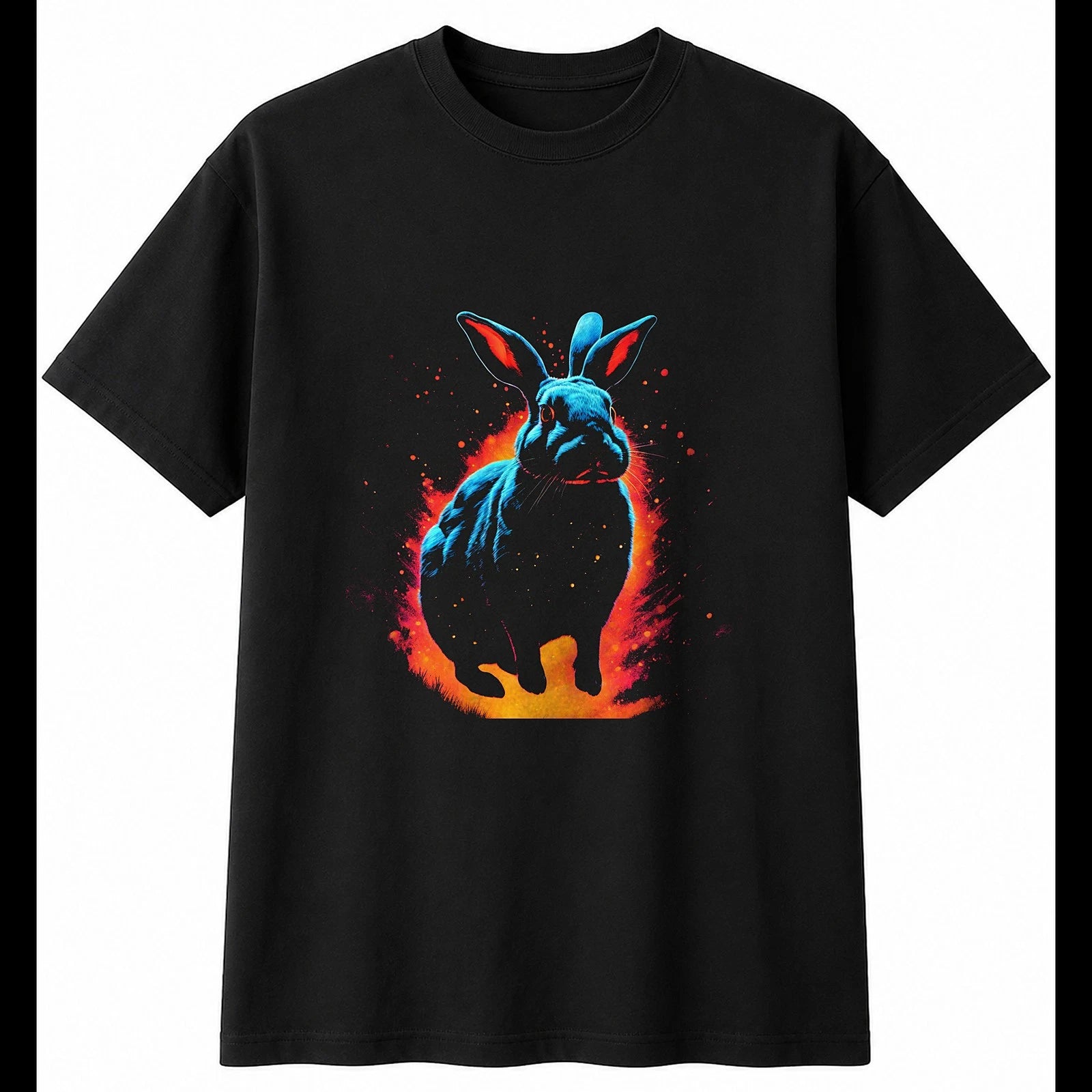 Double Exposure Rabbit Glowing Cute Mens T-Shirt Black 100% Cotton Adorable