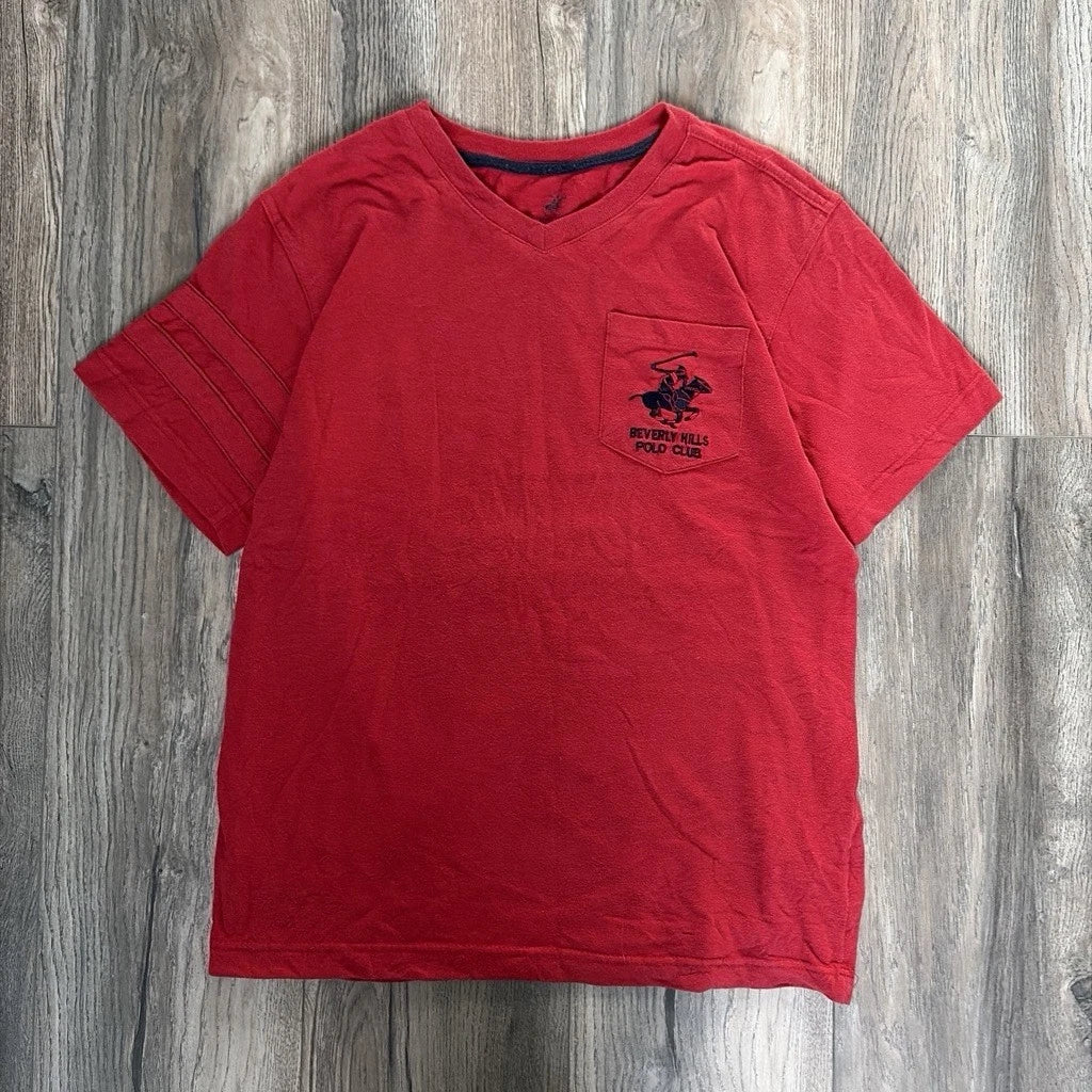 Beverly Hills Polo Club Red V-Neck Pocket T-Shirt M