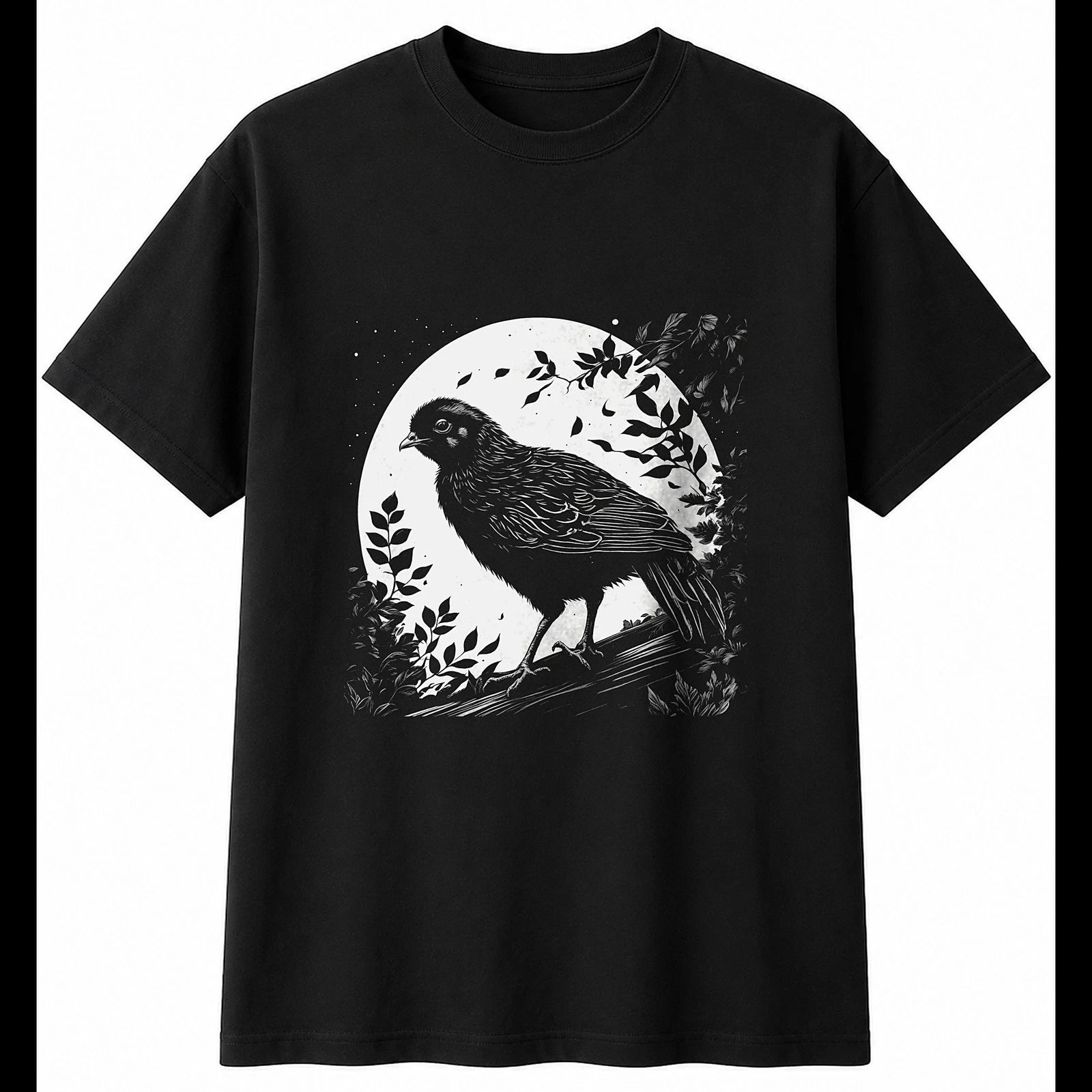 Botanical Chick Portrait Chicken Cute Mens T-Shirt Black 100% Cotton Tee Kawaii