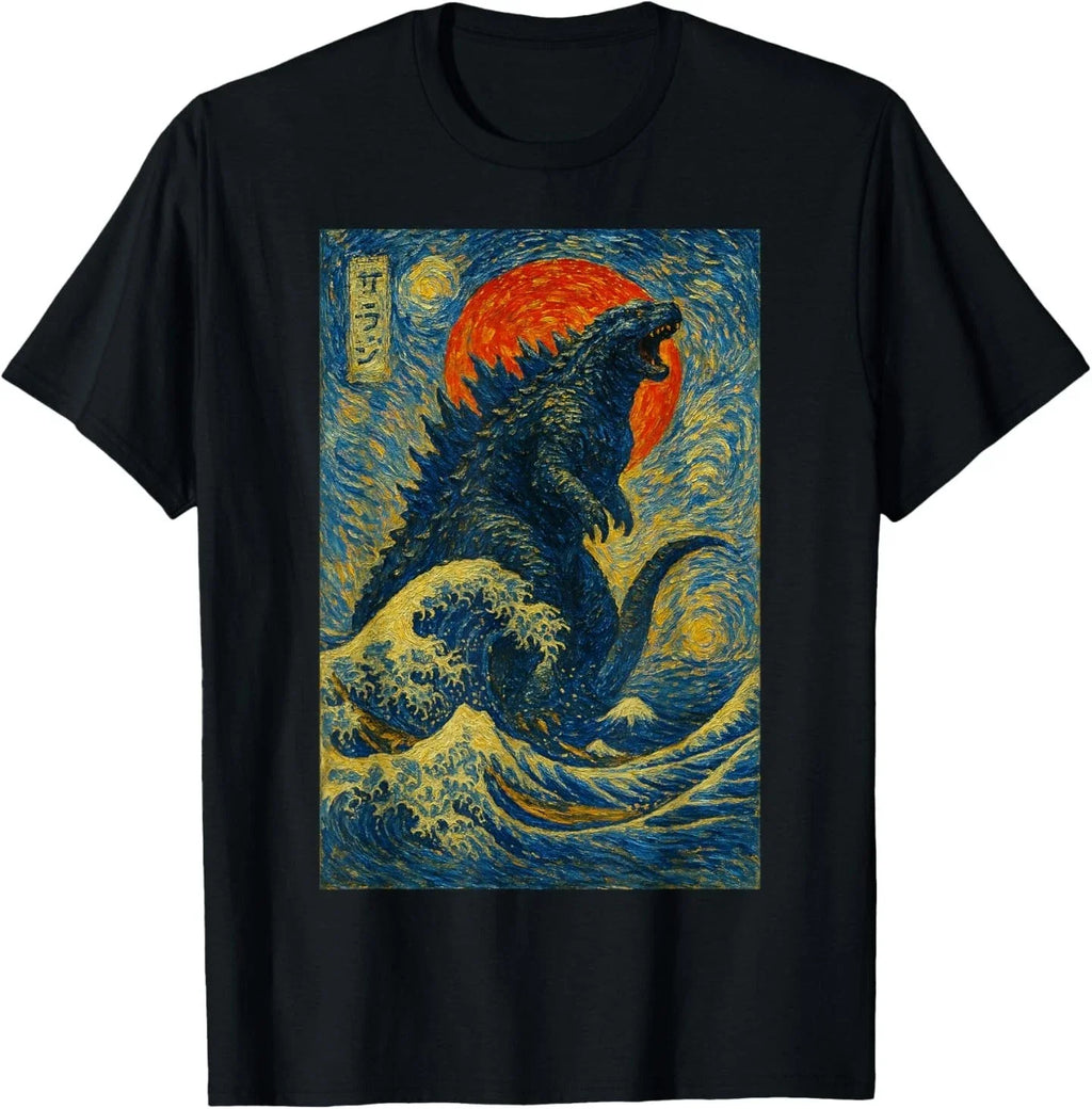 Funny Kaiju Starry Night Japanese Art Anime Van Gogh Graphic T-Shirt