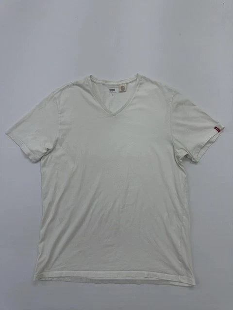 LEVI'S Men XL V-Neck T-Shirt in White 100% Cotton Jersey Excellent