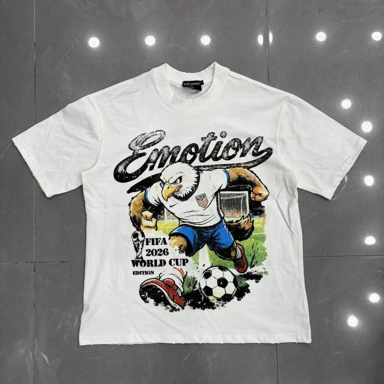 World Cup Soccer Print Ripped High Street T Shirt Unisex Casual Short Sleeve Tee