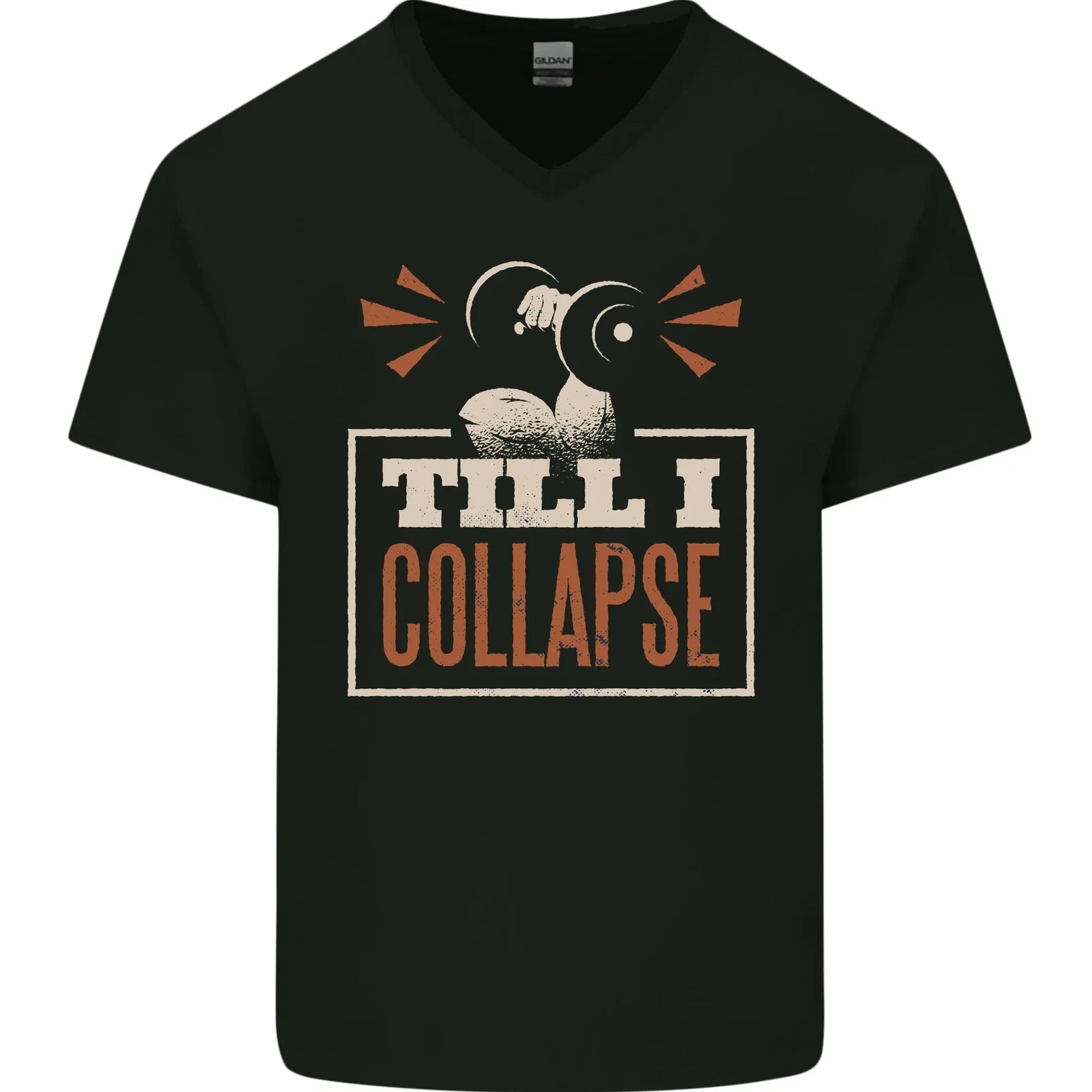 Till I collapse Gym Training Bodybuilding Mens V-Neck Cotton T-Shirt