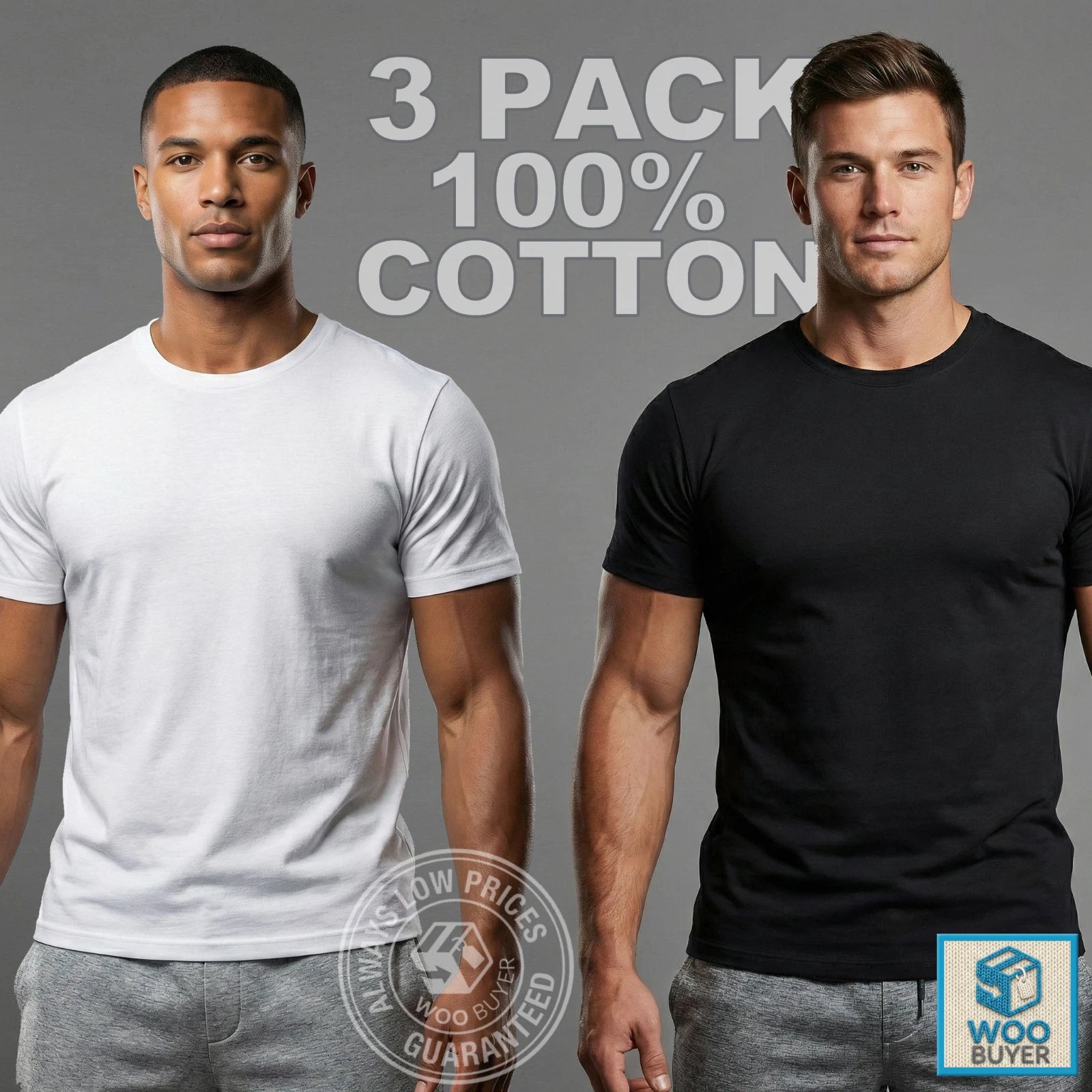 3 Pack Mens Plain Tee 100% Soft Cotton T Shirts / White & Black / S-2XL