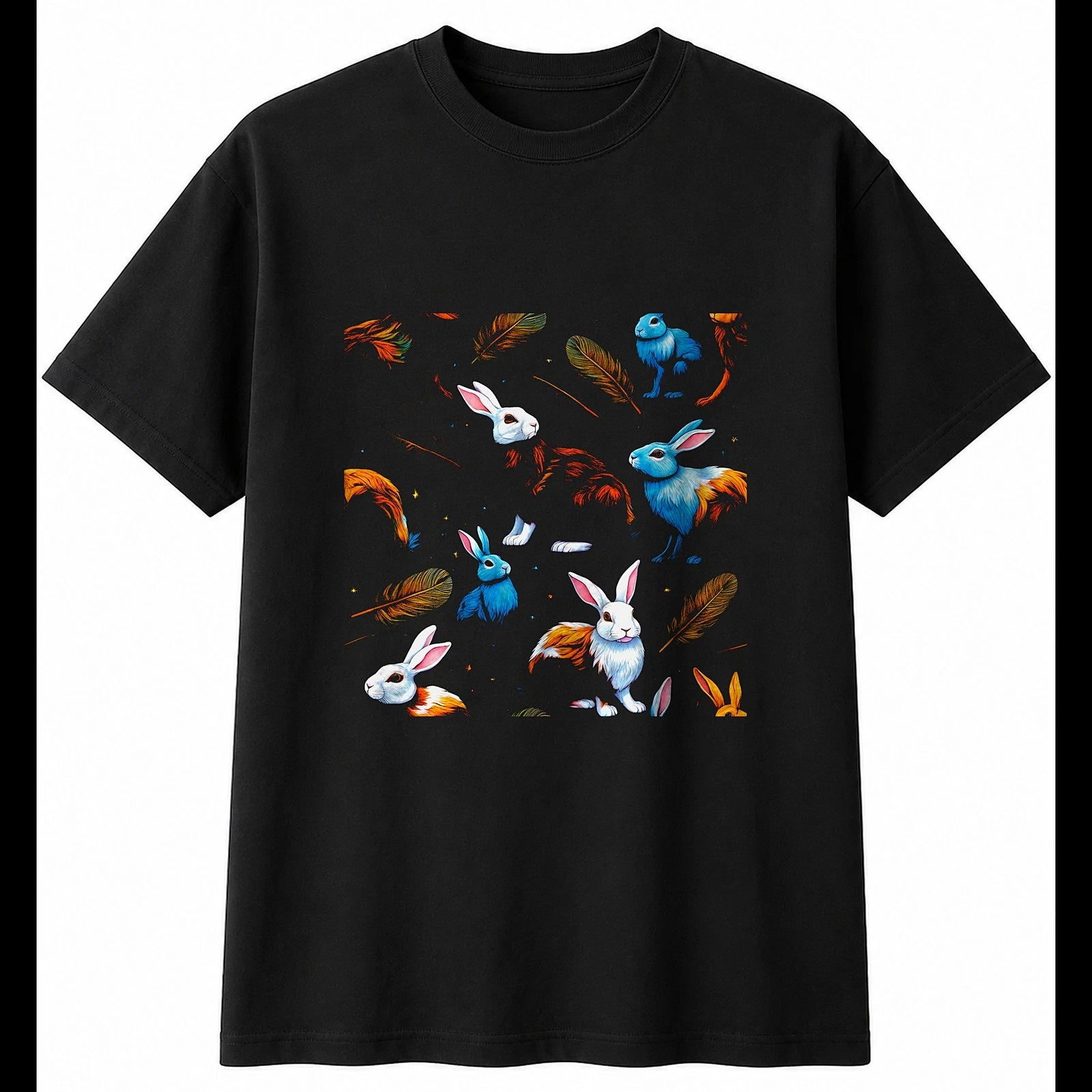 Colourful Flemish Giant Rabbit with Feathers Mens T-Shirt Cute Kawaii Adorable