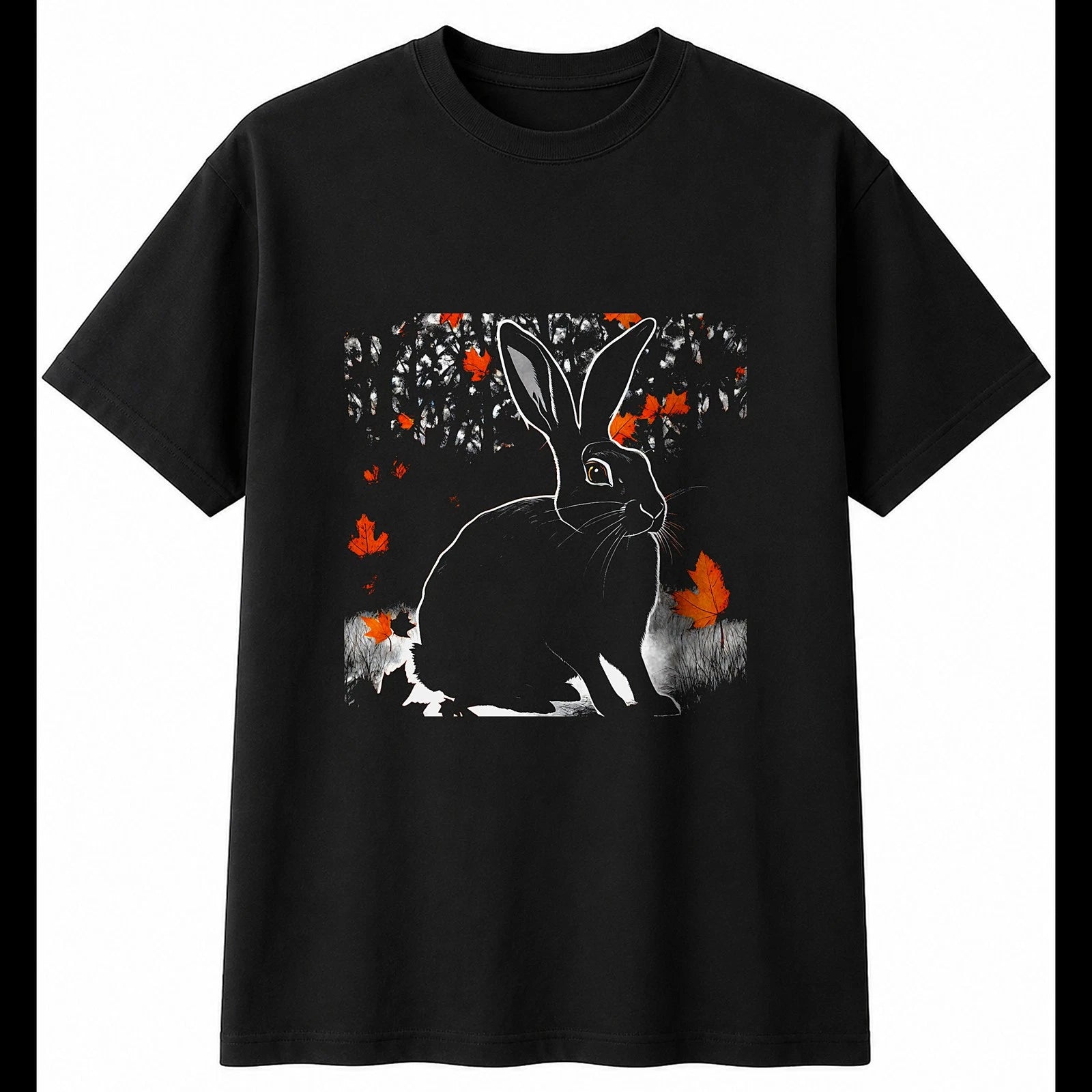 Double Exposure Flemish Giant Rabbit in Autumn Mens T-Shirt Cute Kawaii Adorable